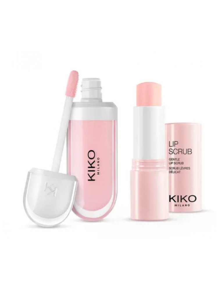 Kiko Milano lūpų priežiūros rinkinys: lūpų šveitiklis ir putlinantis blizgis